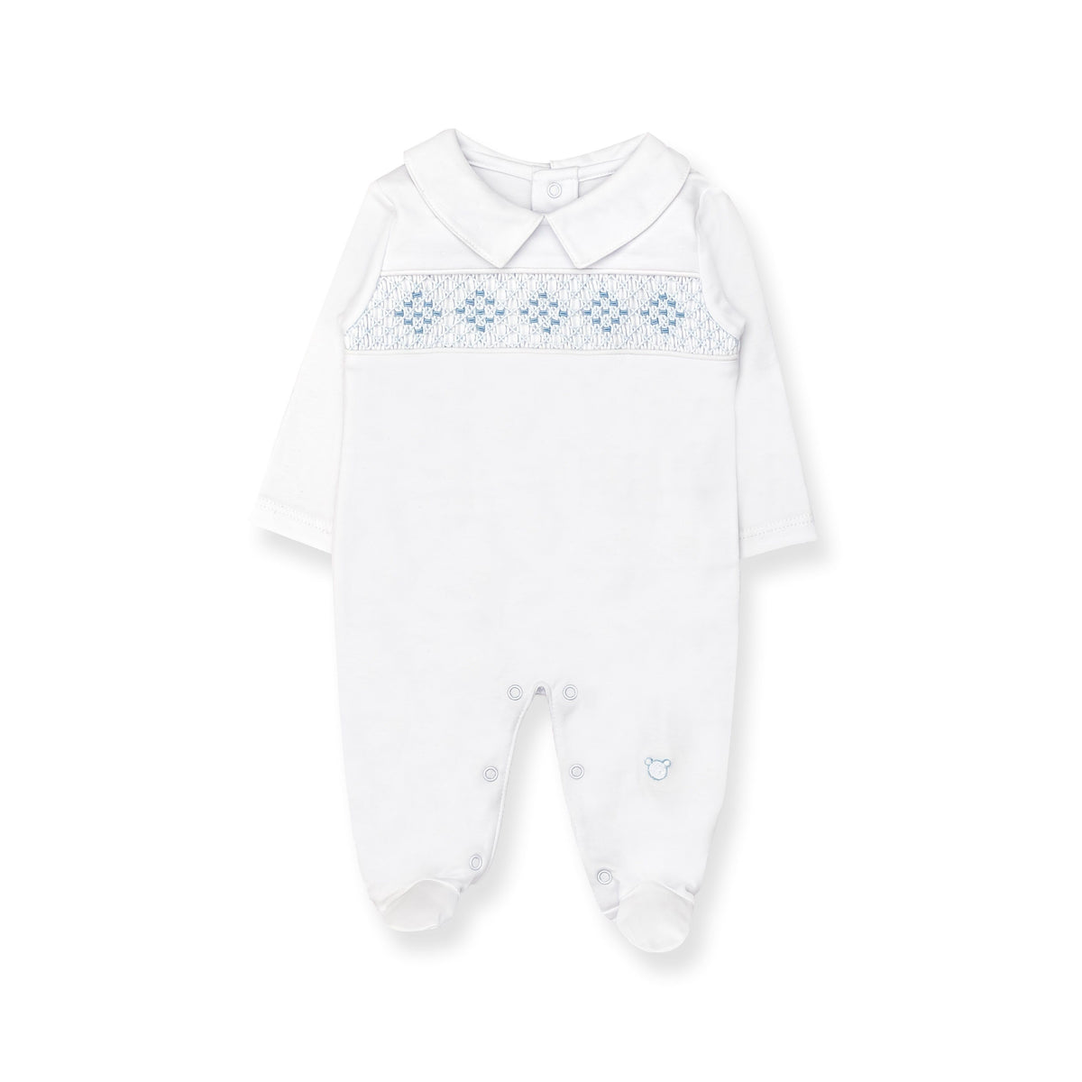 White & Blue Pima Hand Smock Playsuit