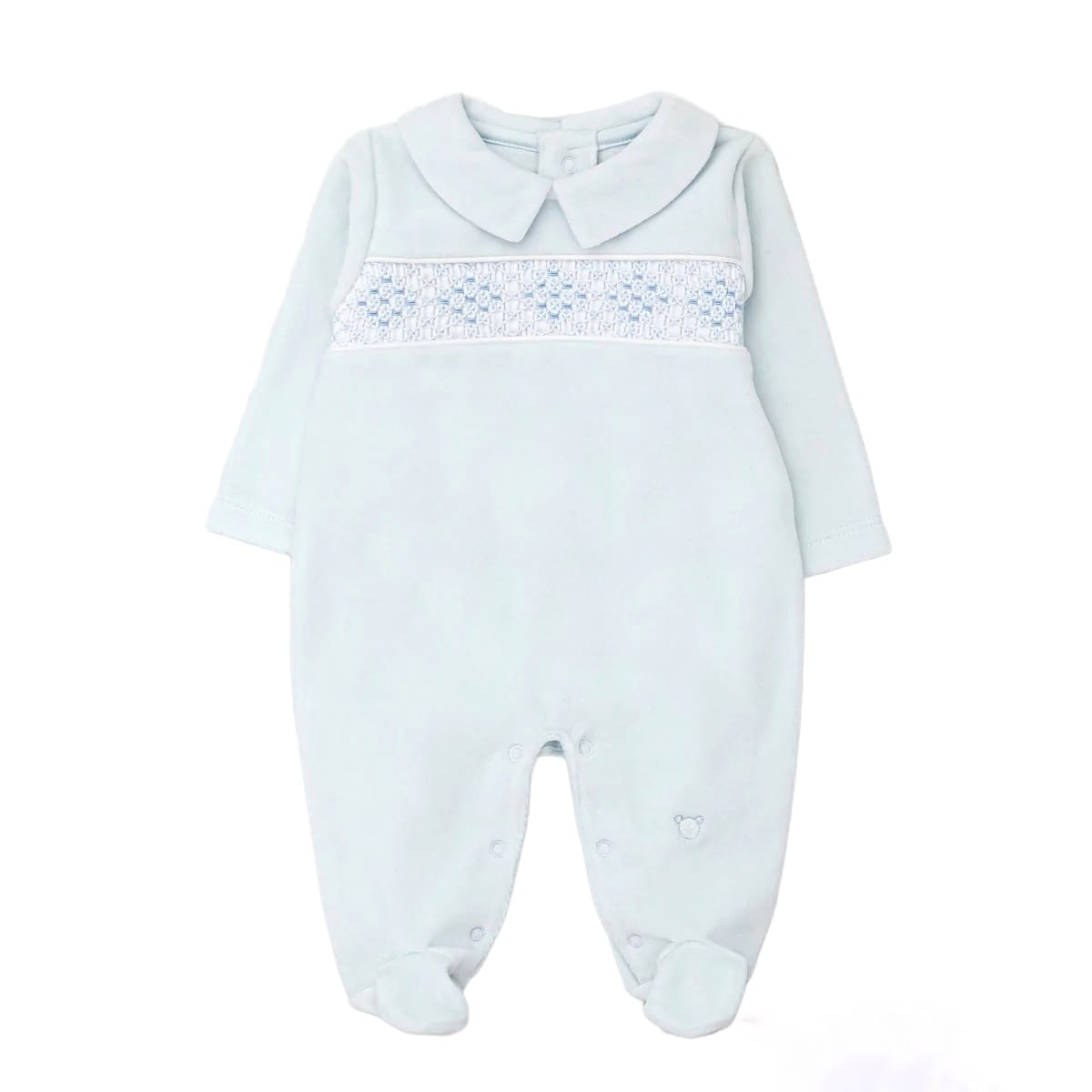 Hand Smocked Velvet Playsuit - Blue