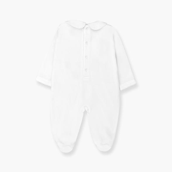 Hand Smocked Velvet Playsuit - White